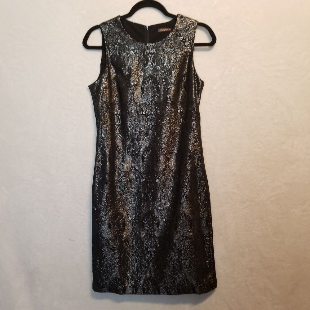 J. McLaughlin 2 Dress Black Damask Silver Shimmer Knee Length Whimsigoth Career